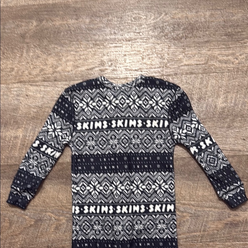 SKIMS Logo Plush Pointelle Footless Romper in Black Fair Isle Print - Picture 9 of 12